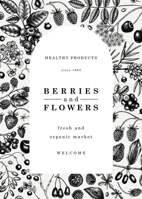 Wild berries card or invitation sketched style. Hand drawn fruits and flowers vector frame design. Vintage forest plants sketch. Summer berries - strawberry, raspberry, bilberry, blackberry, cherry. 